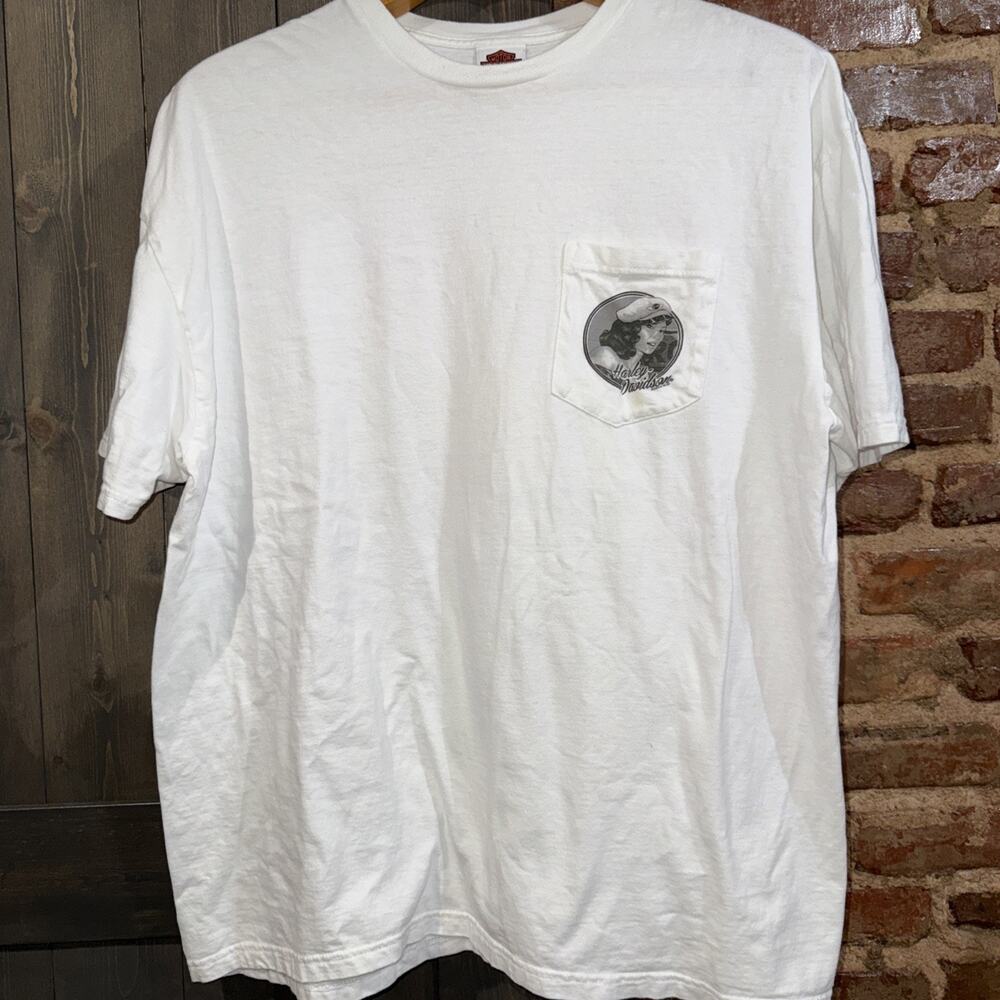 Harley Davidson 2014 White Pocket Tee Hellbender Marietta GA Size 2XL Biker EUC